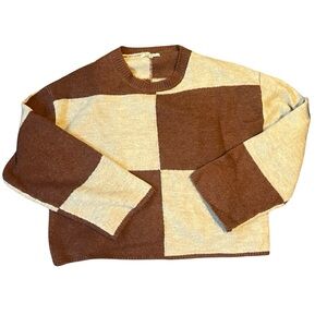 Z Supply Sweater in Brown and Cream Checkered Pattern